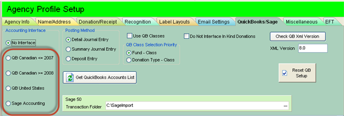 Agency Profile QuickBooks Tab Screenshot